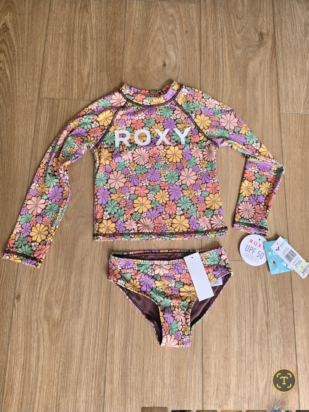 Roxy Girls Floral Long-Sleeve Rashguard Set - Pink, Yellow, Green, Purple